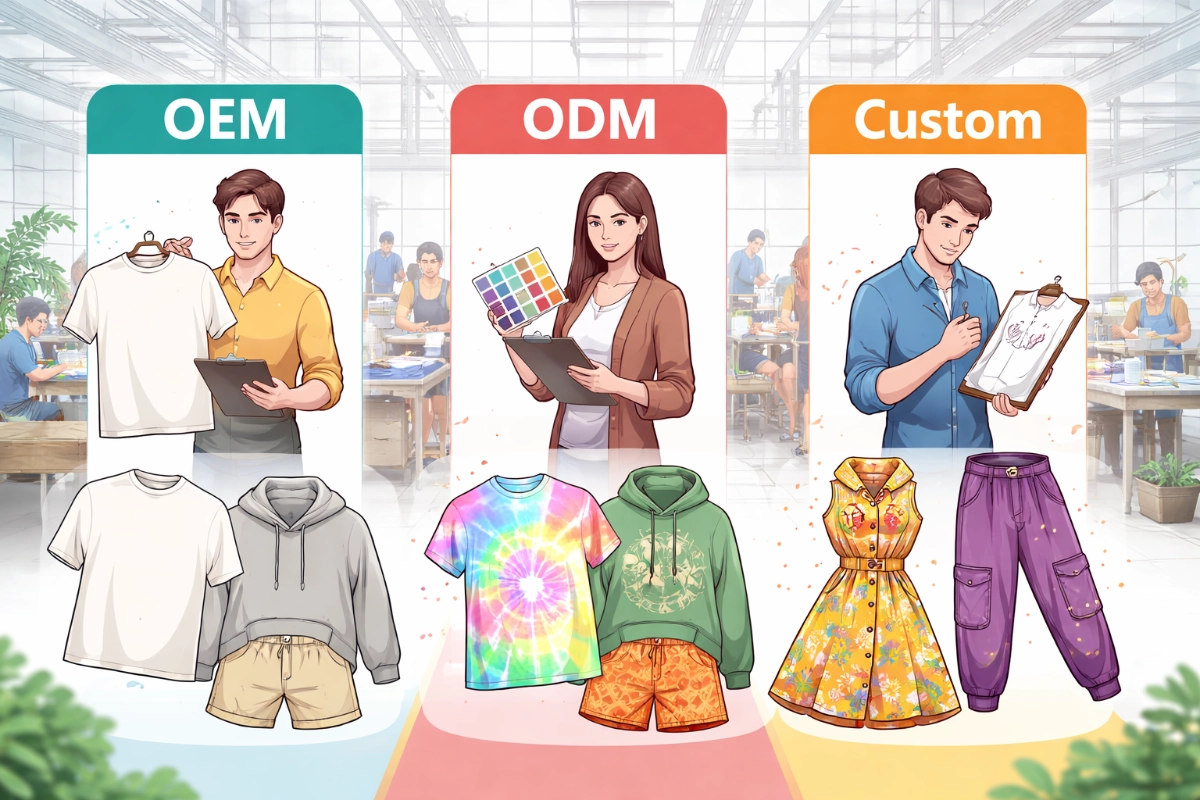 เปรียบเทียบการผลิตเสื้อผ้าแบบ OEM ODM และ Custom จากโรงงานผลิตเสื้อ
